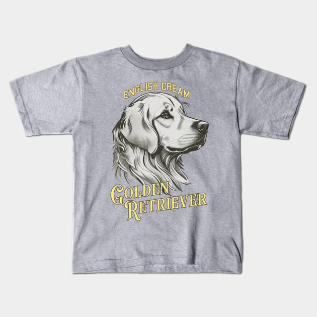 English Cream Golden Retriever Vintage Art Kids T-Shirt by RogerTheCat